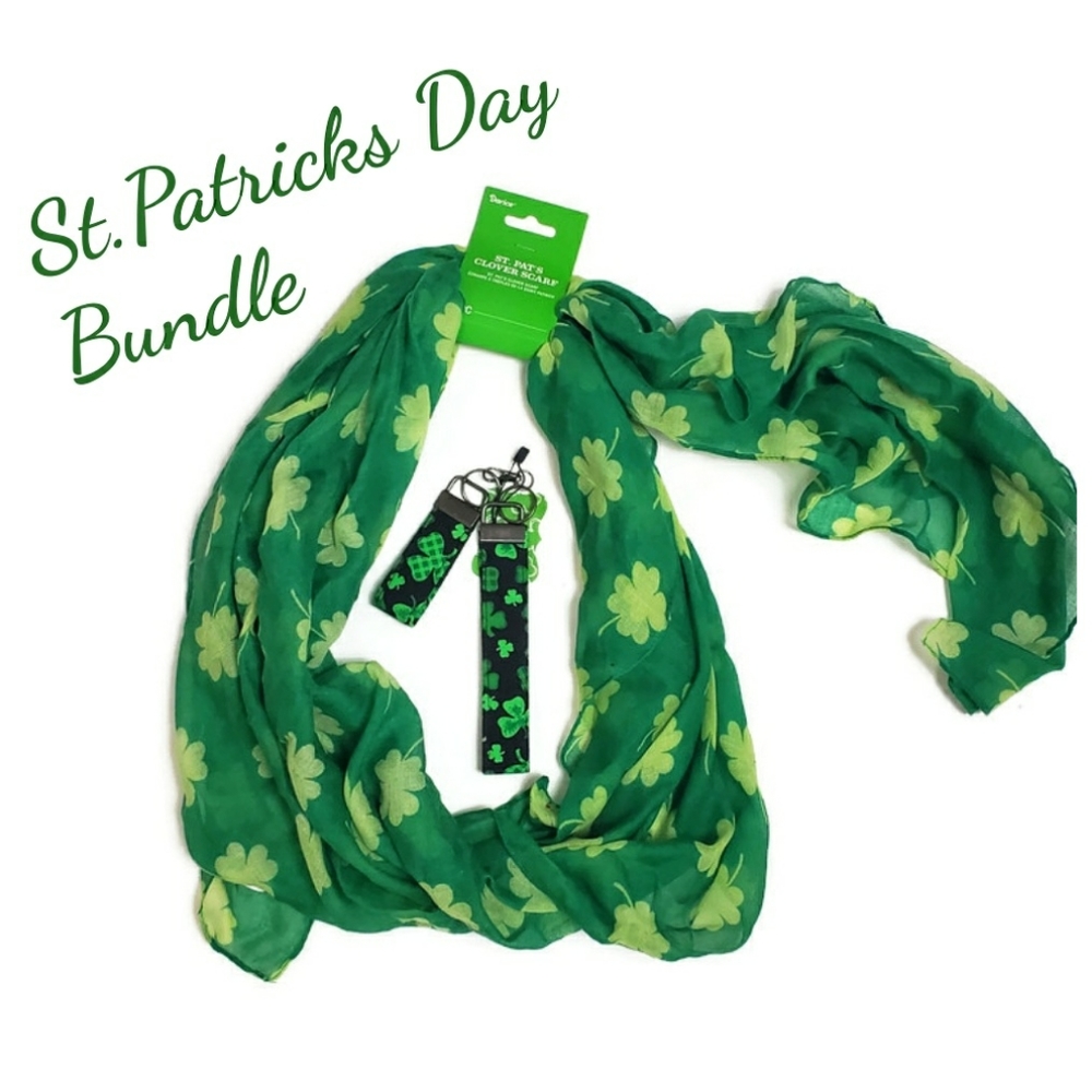 St. Patrick's Day Bundle | Polyester Shamrock Scarf and Wrist Key Fob Ho…